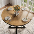 Table à manger ronde 120 cm pour 4 à 6 personnes, table de cuisine style champêtre / rustic avec piètement central, en bois