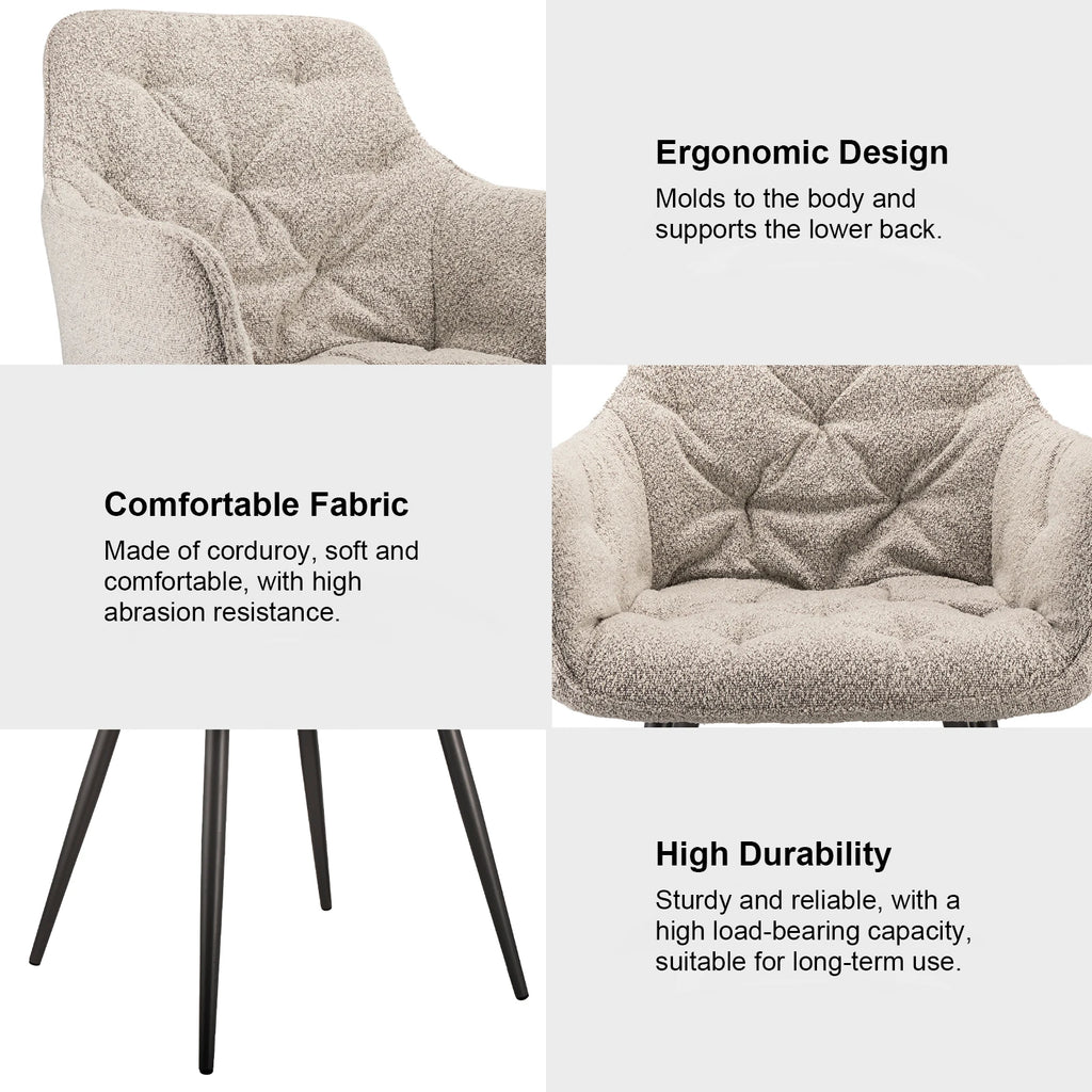 Lot de 2 ou 4 chaises de salle à manger rembourrées avec pieds en métal – Chaise de cuisine ergonomique pour salon – Chaise coquille moderne en velours, velours cotelé ou bouclette – Chaises rembourrées pour salle à manger, cuisine et salon