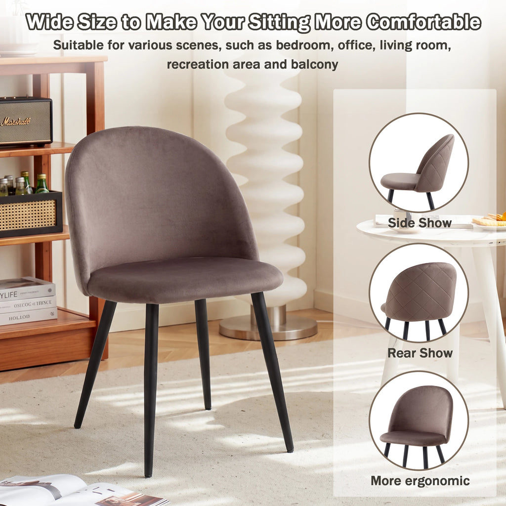 Lot de 4 Chaises de Salle à Manger en Velours avec Pieds en Métal - Chaises Modernes au Design Scandinave Chic - Fauteuils Confortables pour Cuisine, Chambre, Coiffeuse et Réceptions