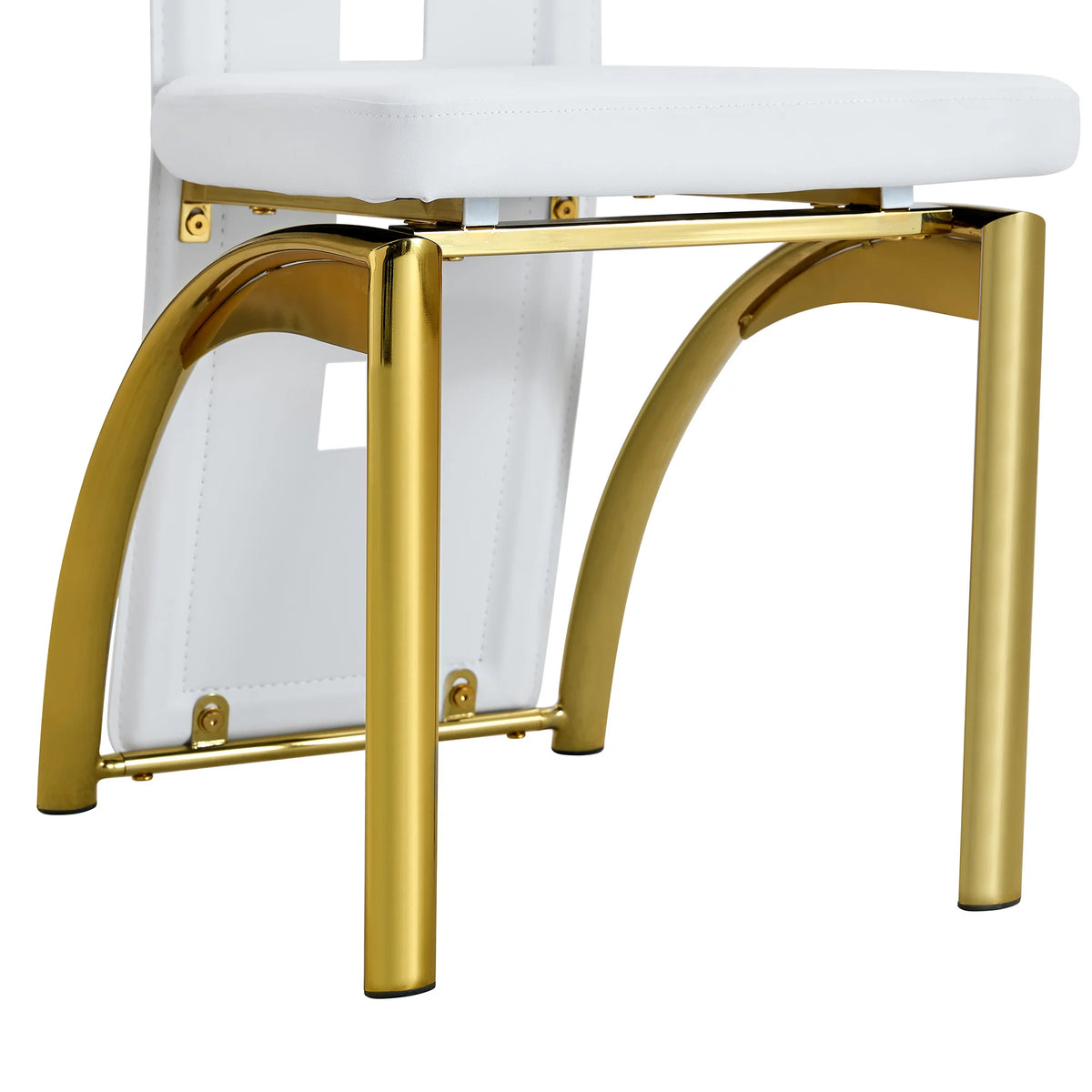 [Lot de 2] Chaises de salle à manger au design européen avec dossier ajouré, cuir synthétique (PU) blanc mat et pieds en métal doré brillant, hauteur 102,5 cm, pour salle à manger ou salon moderne