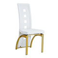 [Lot de 2] Chaises de salle à manger au design européen avec dossier ajouré, cuir synthétique (PU) blanc mat et pieds en métal doré brillant, hauteur 102,5 cm, pour salle à manger ou salon moderne