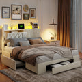 Lit 160x200 cm, lit double avec 3 tiroirs et rangement sous la tête de lit, lit coffre en velours beige avec sommier à lattes, lit pour adolescent, lit fonctionnel, cadre de lit pour chambre et chambre d'amis, lit confort pour adultes et adolescents