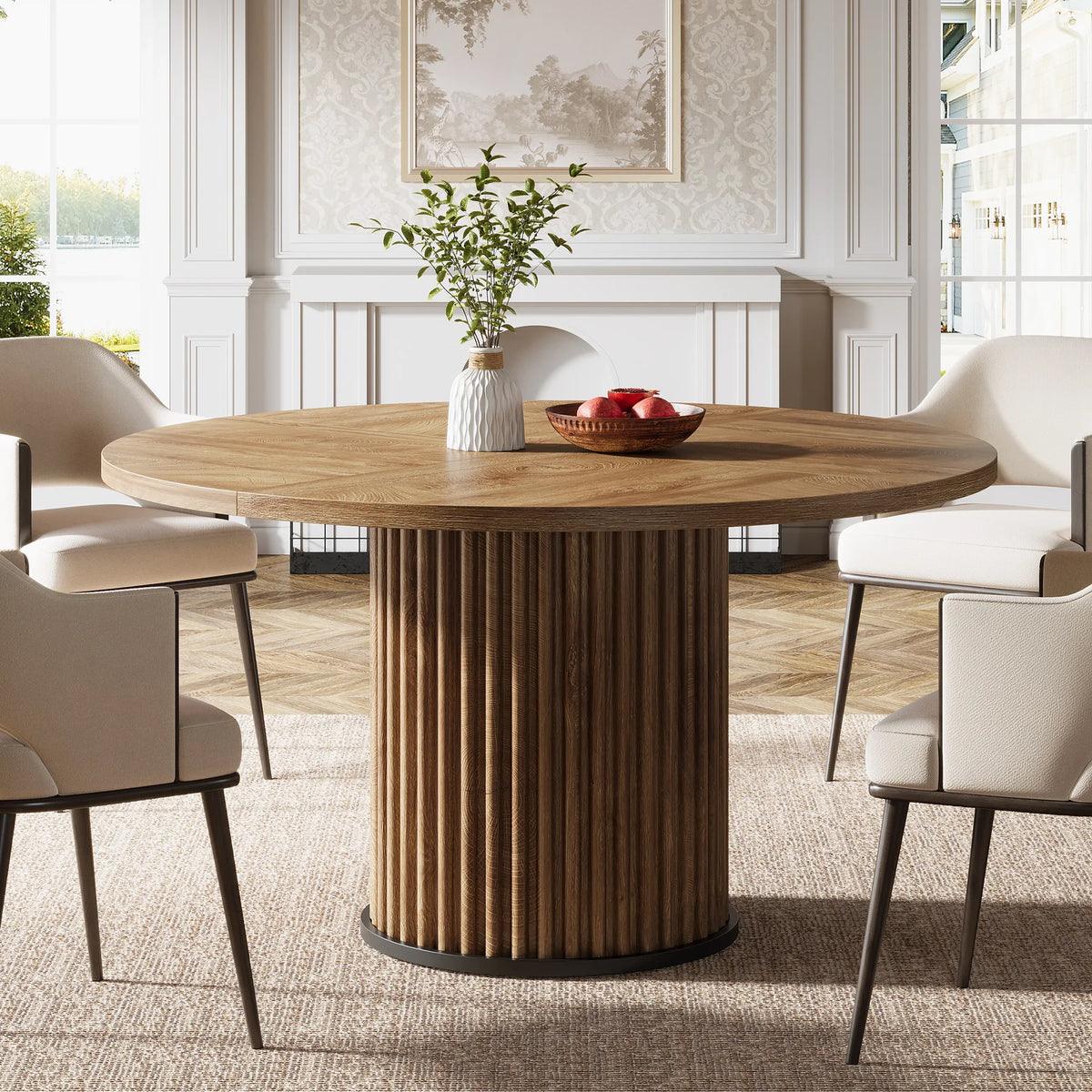 Table à manger noire pour 4 personnes, table de salle à manger avec structure en métal stable, meuble de salle à manger moderne (Marron)