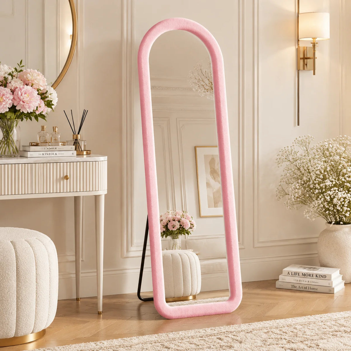 Miroir plein pied 160x50 cm, grand miroir avec cadre, miroir sur pied et miroir mural, miroir d'essayage, miroir d'entrée rembourré pour chambre, dressing, couloir, élégant miroir rectangulaire décoratif avec réflexion nette pour intérieur moderne