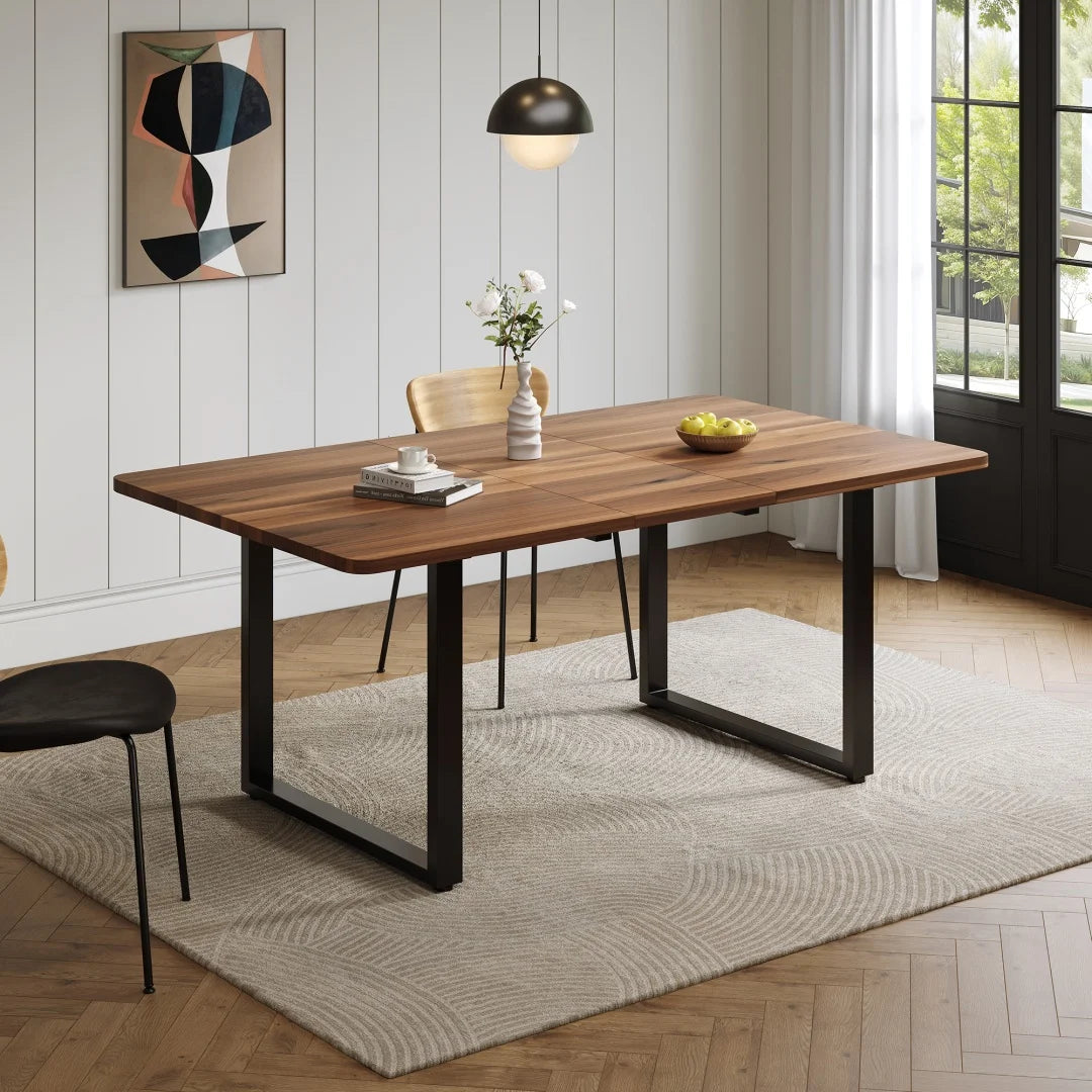 Table à manger extensible avec 3 longueurs (140/180/220 x 80 cm) - Convient pour 6 à 10 personnes, forme droite, pieds en métal, style simple pour salle à manger et cuisine - Couleur bois de noyer