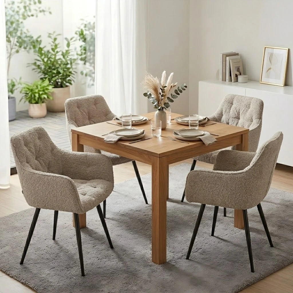Lot de 2 ou 4 chaises de salle à manger rembourrées avec pieds en métal – Chaise de cuisine ergonomique pour salon – Chaise coquille moderne en velours, velours cotelé ou bouclette – Chaises rembourrées pour salle à manger, cuisine et salon