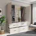 Armoire de chambre blanche moderne avec miroir et 4 tiroirs - Grand meuble de rangement et penderie pour chambre et dressing
