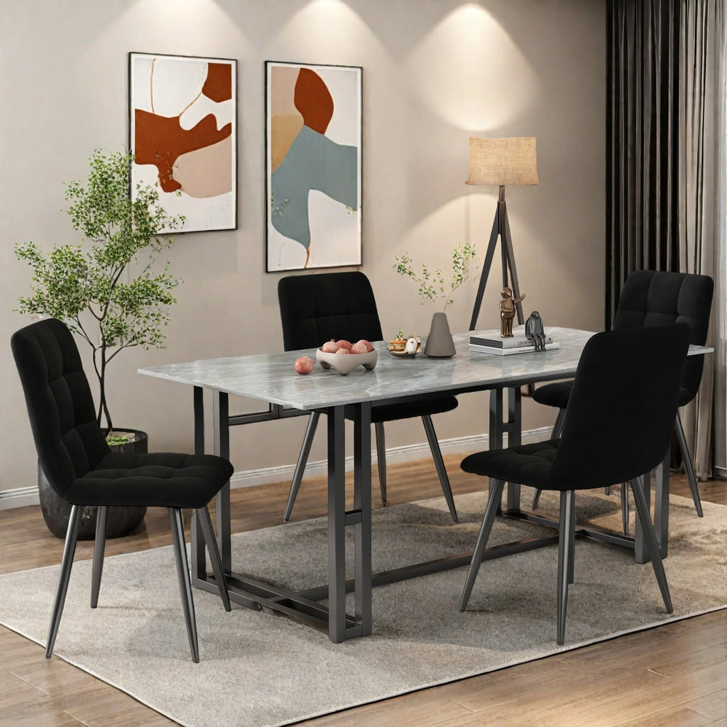 Set of 4 dining chairs with velvet upholstery and metal legs, with backrest and decorative stitching, modern chair set, ergonomic design, for dining area, bedroom or reception room, green