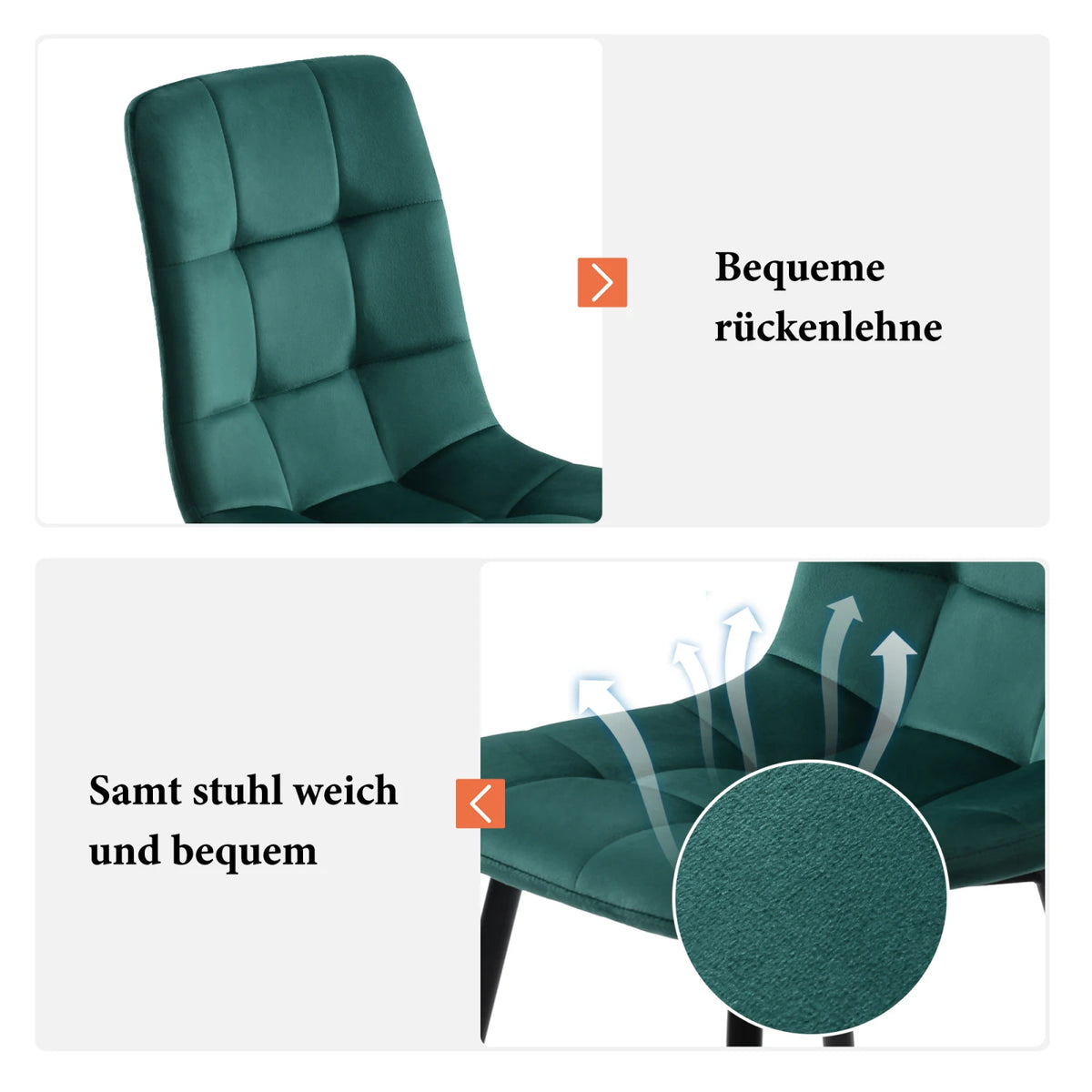 Set of 4 dining chairs with velvet upholstery and metal legs, with backrest and decorative stitching, modern chair set, ergonomic design, for dining area, bedroom or reception room, green
