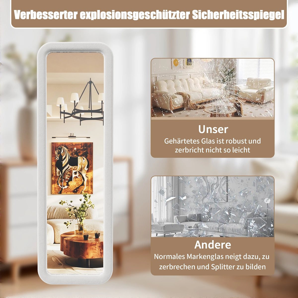 Miroir plein pied 160x50 cm, grand miroir sur pied et miroir mural avec cadre rembourré, élégant miroir d'essayage pour chambre, couloir, dressing, miroir rectangulaire décoratif avec réflexion haute définition nette, miroir de maquillage moderne pour déc