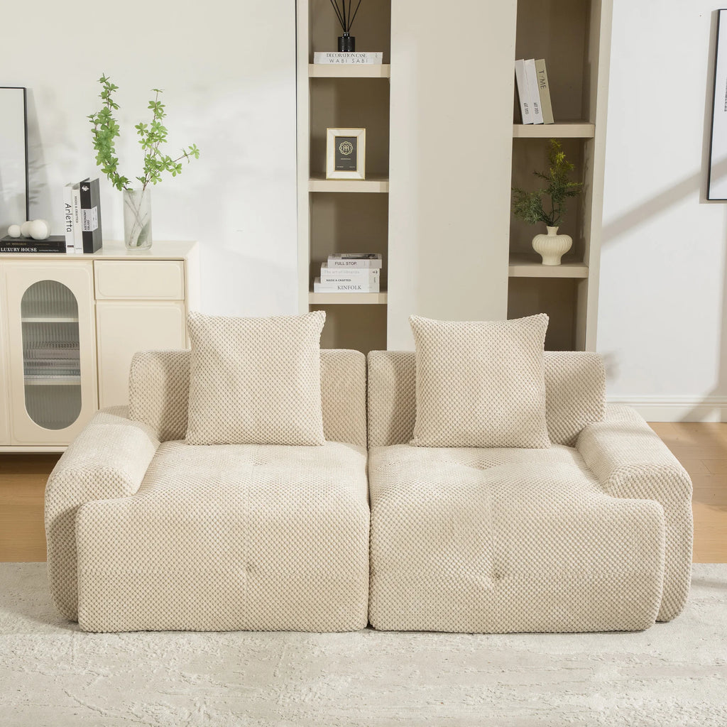 Canapé modulable 3 places en chenille beige avec mousse haute élasticité 30D et compression sous vide, sans montage avec sol antidérapant, polyvalent pour salon, chambre et bureau à domicile