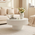 White Round Coffee Table Ø70 cm - Designer Table with Slatted Effect and Central Base for Modern, Japandi and Cocooning Living Rooms, Coffee Tables, End Tables, Living Room Tables, Nesting Tables, Pedestal Tables, Sofa Table