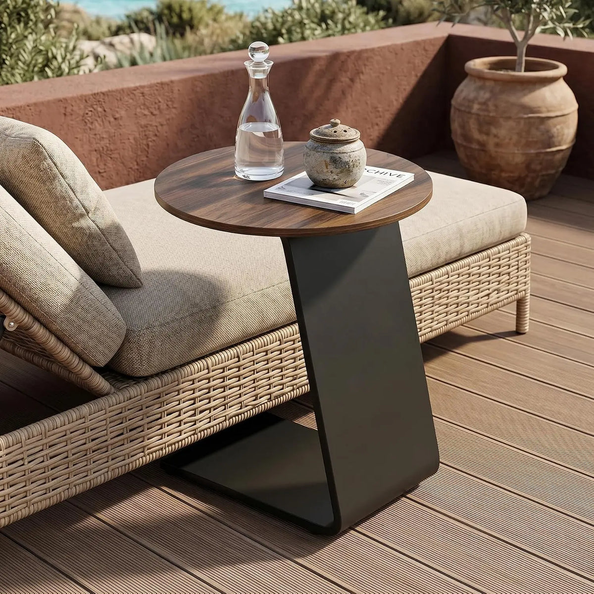 Petite table d'appoint ronde Tribesigns, bout de canapé en C de 50 cm avec structure en métal