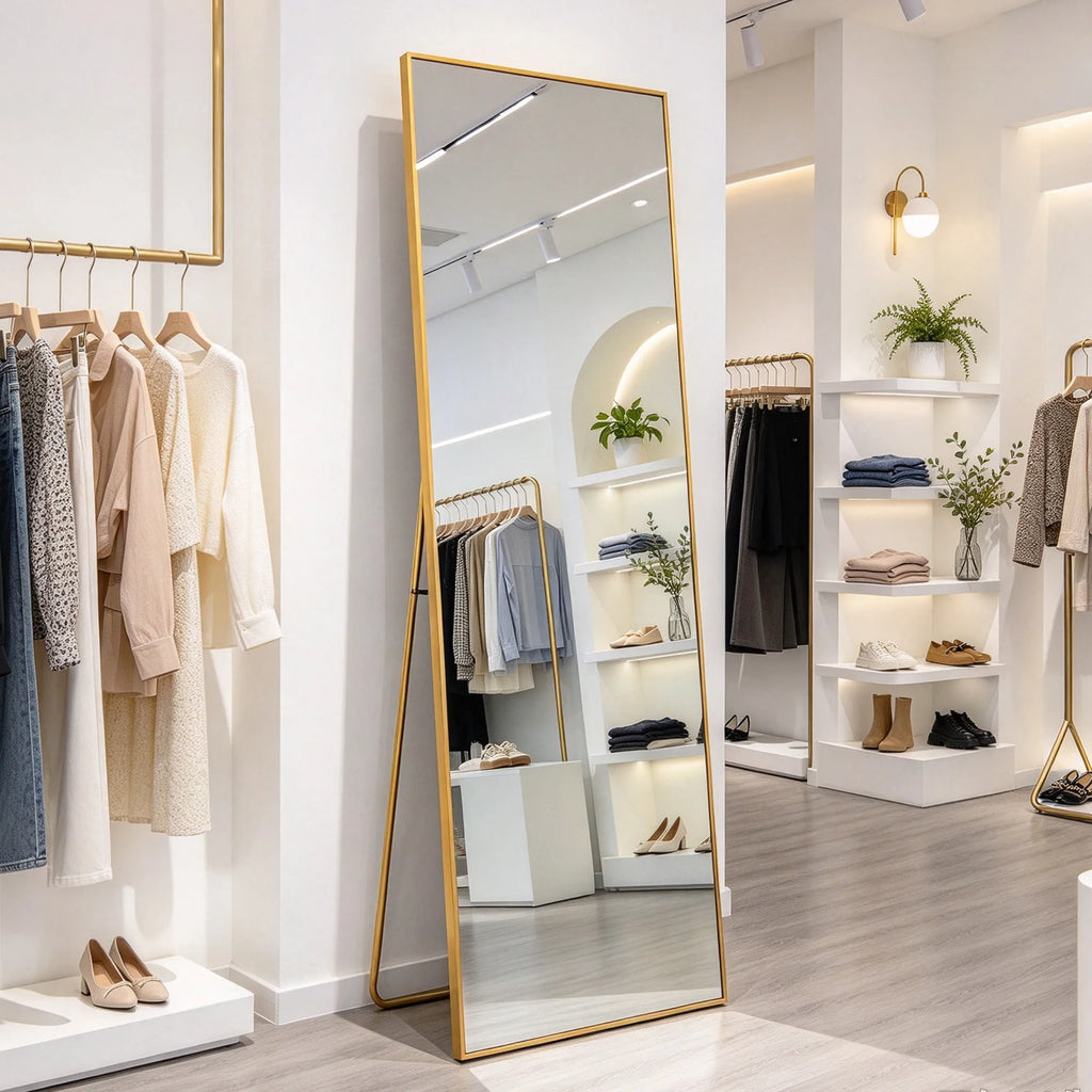 Simurq Dressing Mirror 140x40cm, Rectangle Floor Mirror, Aluminum Alloy Frame Tempered Glass Full-length Mirror, Wall Hanging / Standing