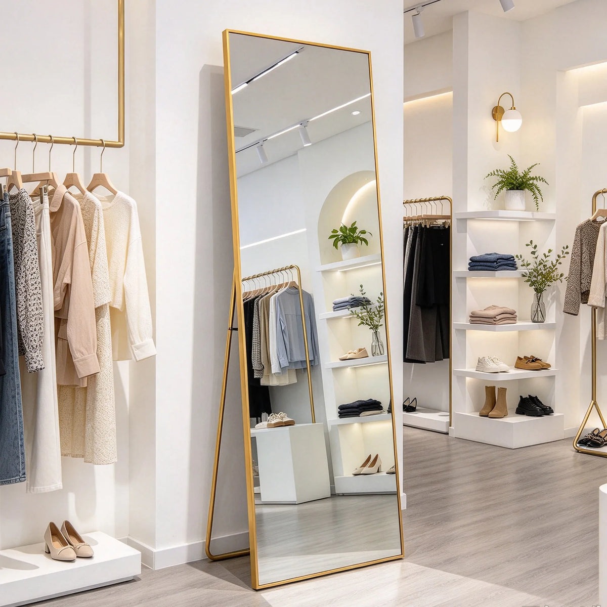 Simurq Dressing Mirror 140x40cm, Rectangle Floor Mirror, Aluminum Alloy Frame Tempered Glass Full-length Mirror, Wall Hanging / Standing