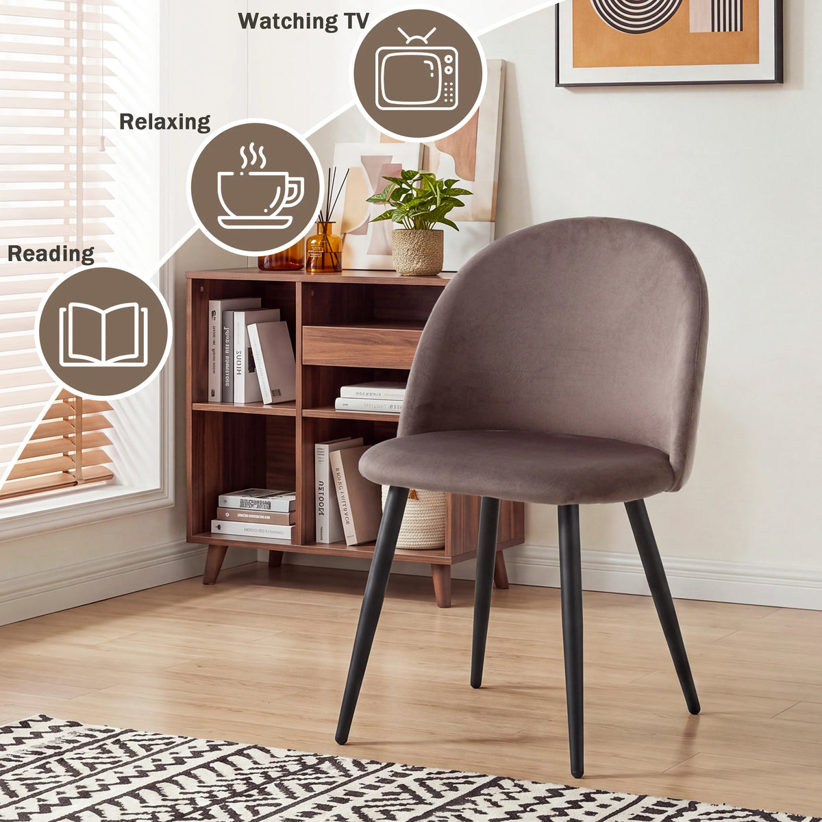 Lot de 4 Chaises de Salle à Manger en Velours avec Pieds en Métal - Chaises Modernes au Design Scandinave Chic - Fauteuils Confortables pour Cuisine, Chambre, Coiffeuse et Réceptions