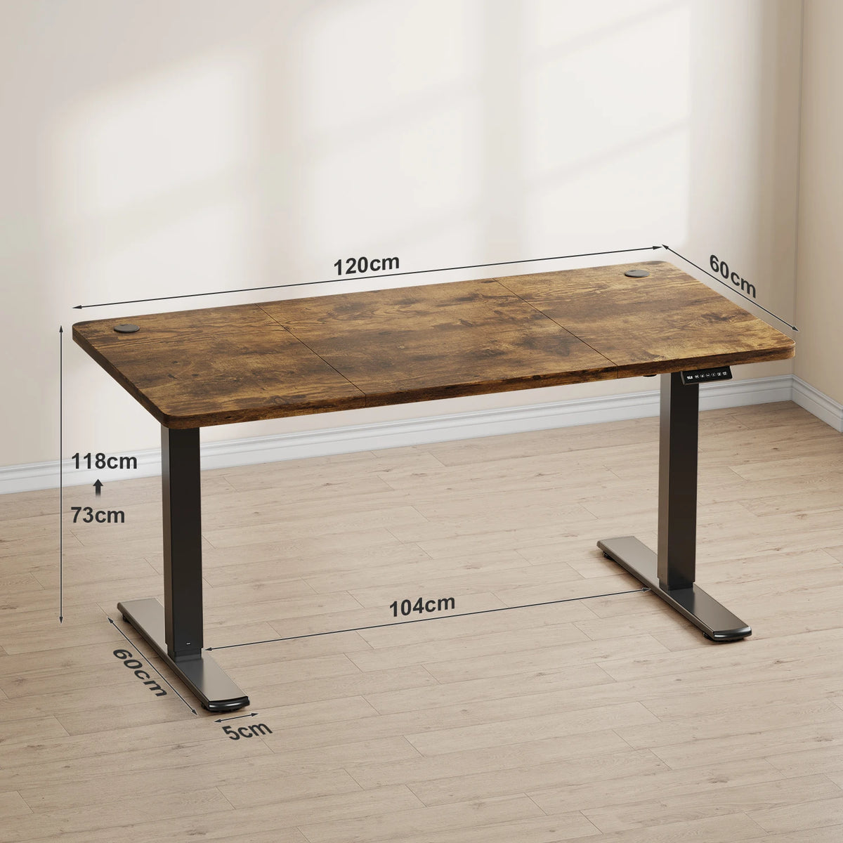 Bureau assis-debout ergonomique 120x60 cm pour ordinateur avec prises USB, table de bureau à domicile