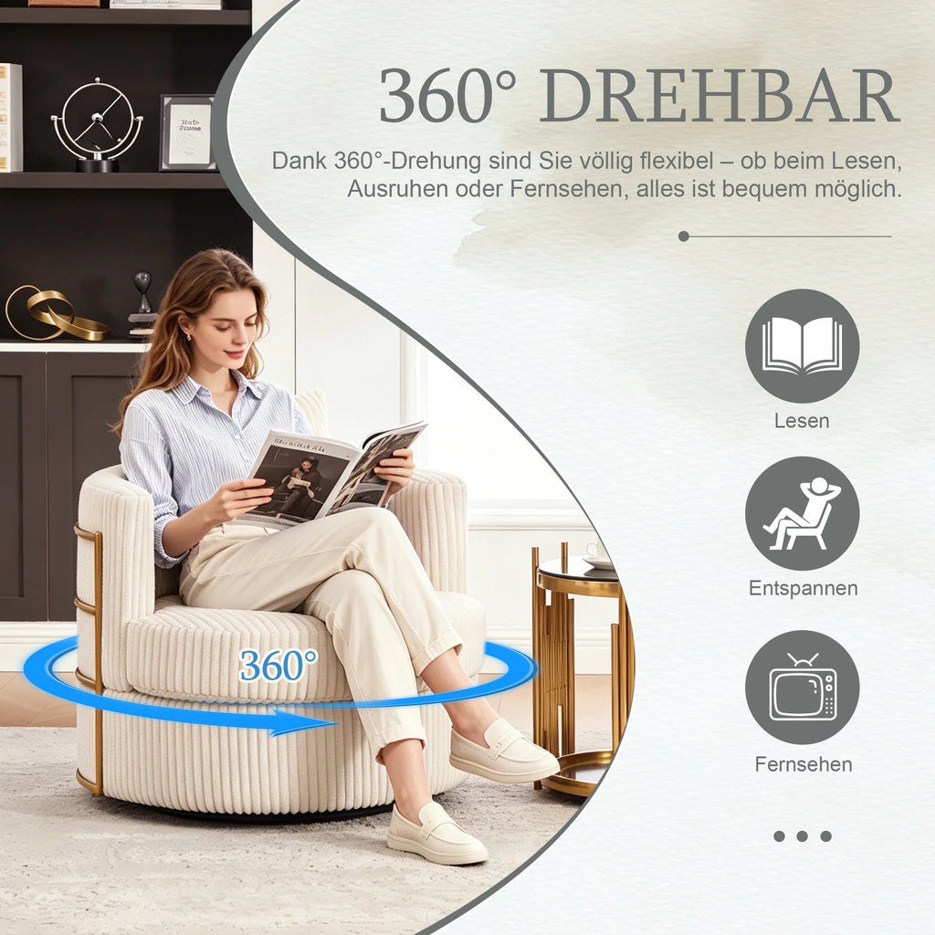 Lot de 2 fauteuils pivotants à 360° en velours côtelé beige avec mousse haute densité, rangement caché et accoudoirs rembourrés, polyvalents pour chambre, salon et chambre d'enfant