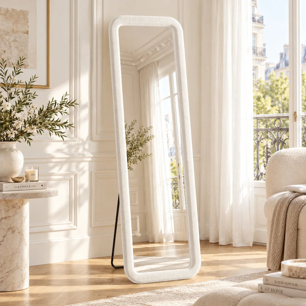 Miroir plein pied 160x50 cm, grand miroir sur pied et miroir mural avec cadre rembourré, élégant miroir d'essayage pour chambre, couloir, dressing, miroir rectangulaire décoratif avec réflexion haute définition nette, miroir de maquillage moderne pour déc