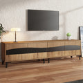 Meuble TV 80x40x50 cm, meuble télé bicolore effet bois et noir, meuble TV avec 4 compartiments, meuble de salon avec 8 pieds de support, capacité de charge recommandée 30 kg, design symétrique, meuble bas