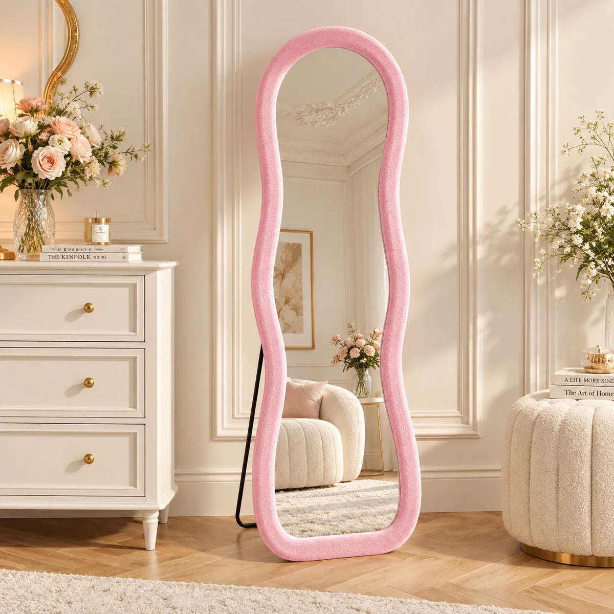Miroir plein pied 160x50 cm, grand miroir sur pied et miroir mural avec cadre rembourré, miroir d'essayage pour chambre, couloir, dressing, miroir rectangulaire grand format décoratif pour vêtements, maquillage et décoration d'intérieur moderne