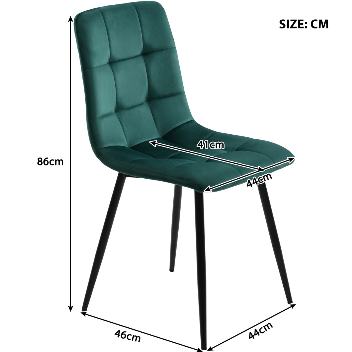 Set of 4 dining chairs with velvet upholstery and metal legs, with backrest and decorative stitching, modern chair set, ergonomic design, for dining area, bedroom or reception room, green