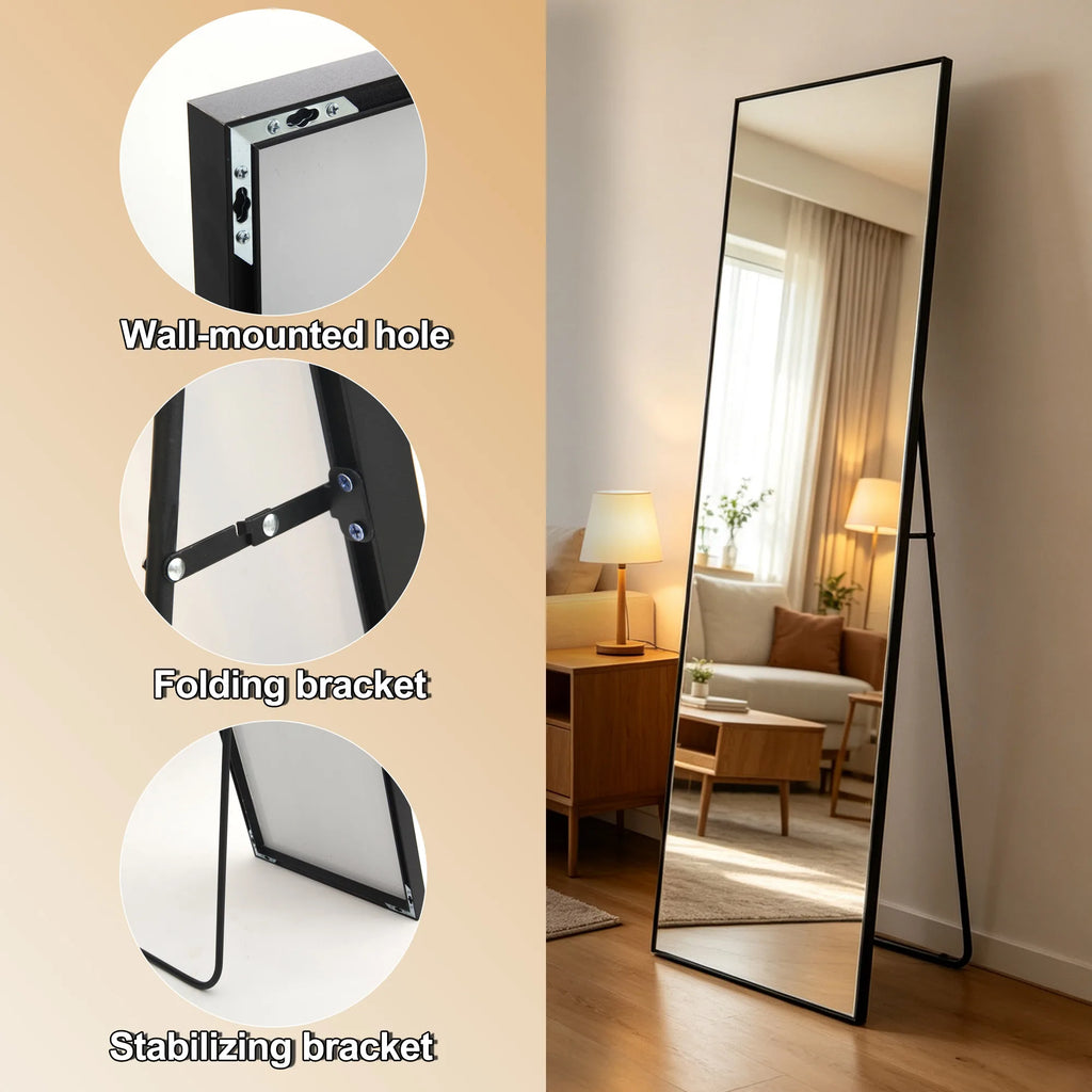 Simurq Dressing Mirror 140x40cm, Rectangle Floor Mirror, Aluminum Alloy Frame Tempered Glass Full-length Mirror, Wall Hanging / Standing