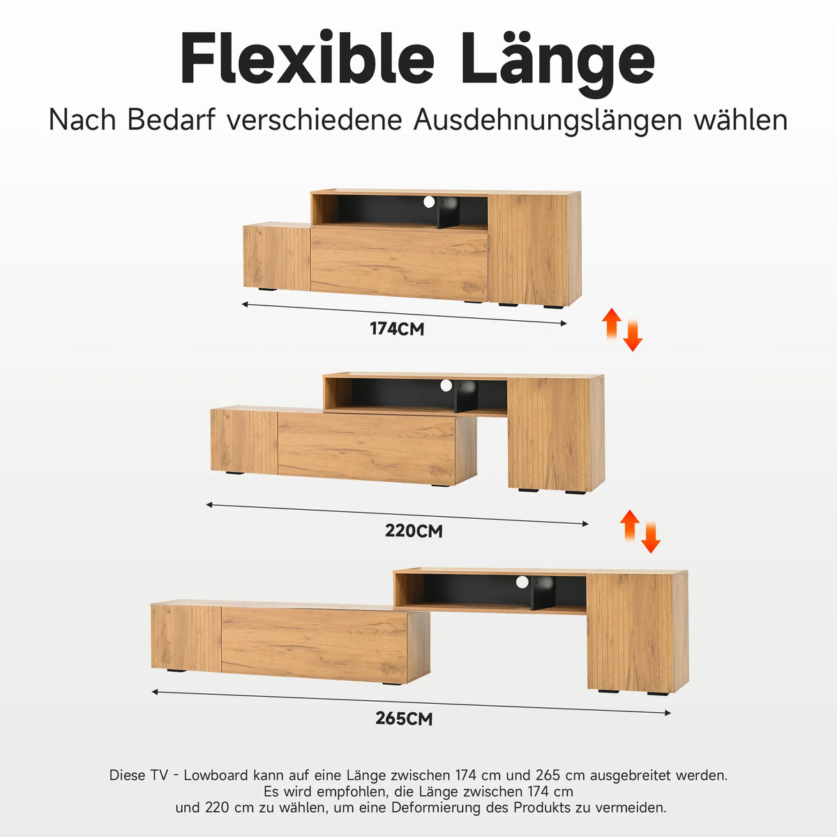 Ensemble meuble TV mural pour salon avec vitrine d'exposition (ensemble complet, 2 unités), mur média incluant meuble TV et étagère sur pied, ensemble de meubles de salon pour TV, meuble TV à longueur modulable jusqu'à 265 cm, à poser ou suspendre, pour T