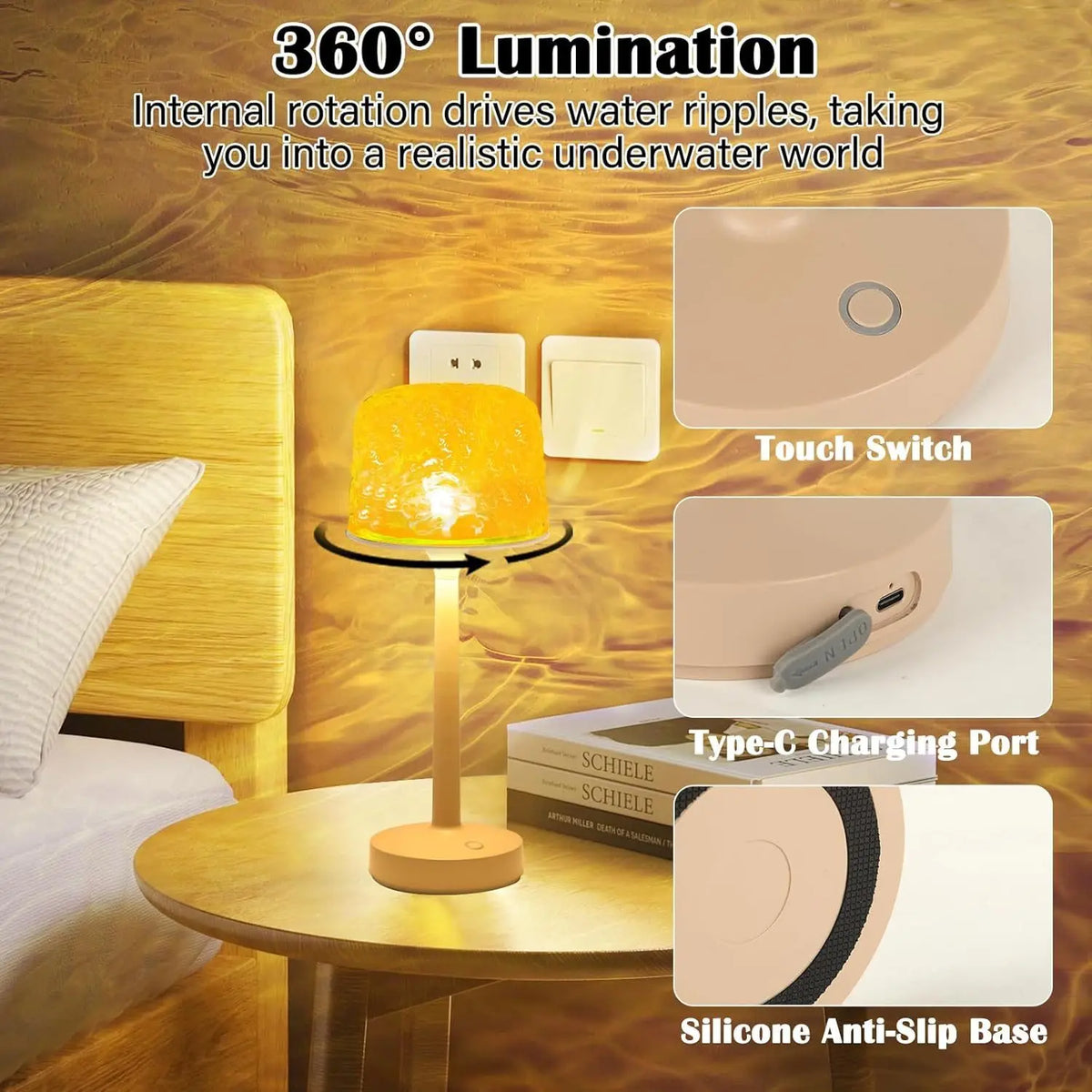Veilleuse LED lampe océan, projecteur d'effet vagues d'eau, 16 couleurs, intensité réglable, commande tactile et télécommande, USB