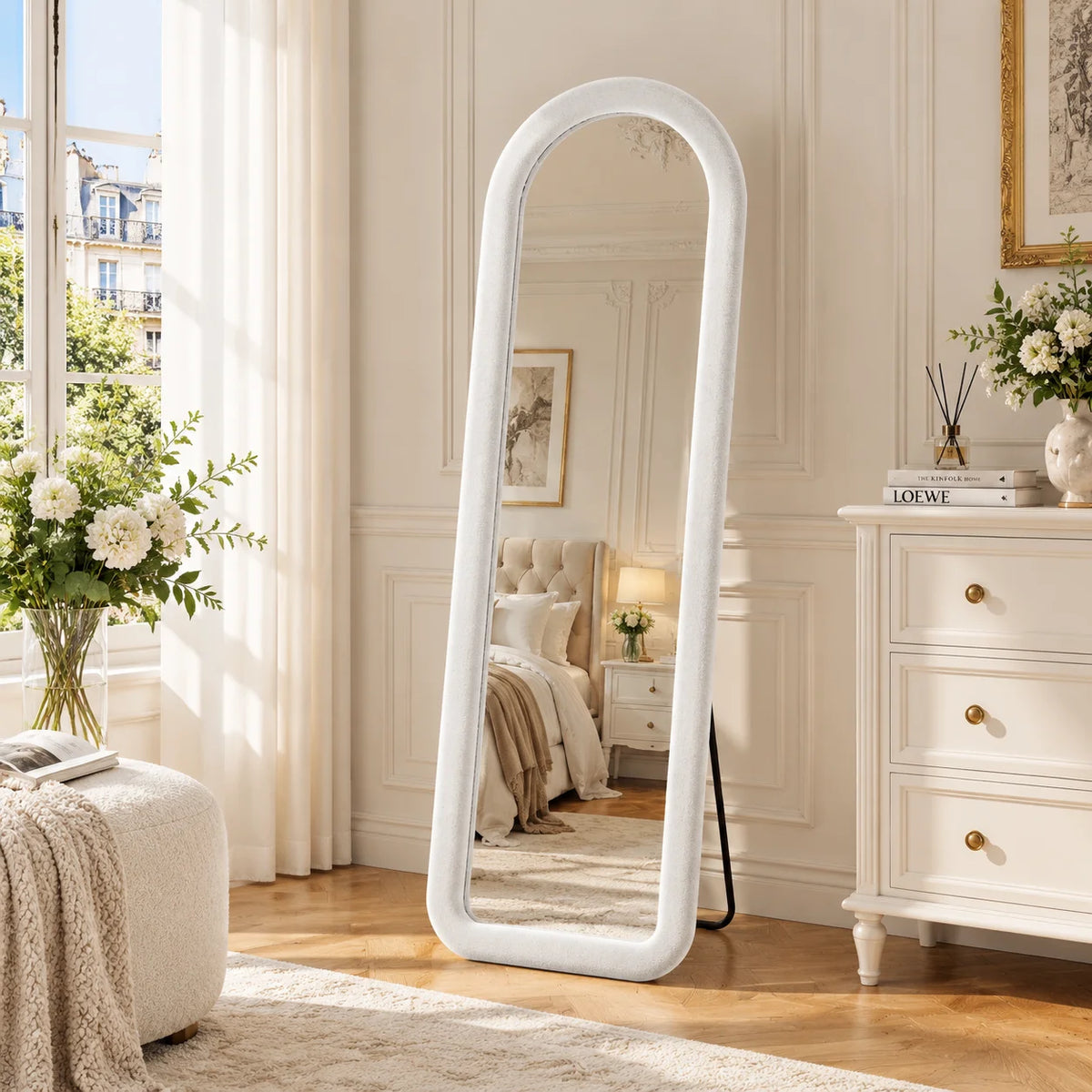 Miroir plein pied 160x50 cm, grand miroir avec cadre, miroir sur pied et miroir mural, miroir d'essayage, miroir d'entrée rembourré pour chambre, dressing, couloir, élégant miroir rectangulaire décoratif avec réflexion nette pour intérieur moderne