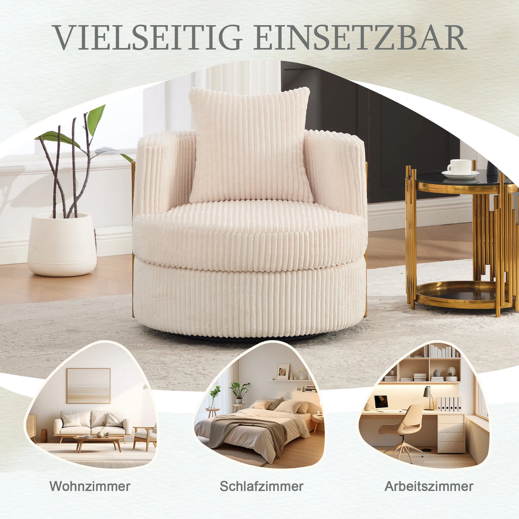 Lot de 2 fauteuils pivotants à 360° en velours côtelé beige avec mousse haute densité, rangement caché et accoudoirs rembourrés, polyvalents pour chambre, salon et chambre d'enfant