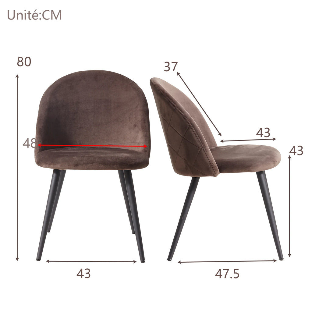 Lot de 4 Chaises de Salle à Manger en Velours avec Pieds en Métal - Chaises Modernes au Design Scandinave Chic - Fauteuils Confortables pour Cuisine, Chambre, Coiffeuse et Réceptions