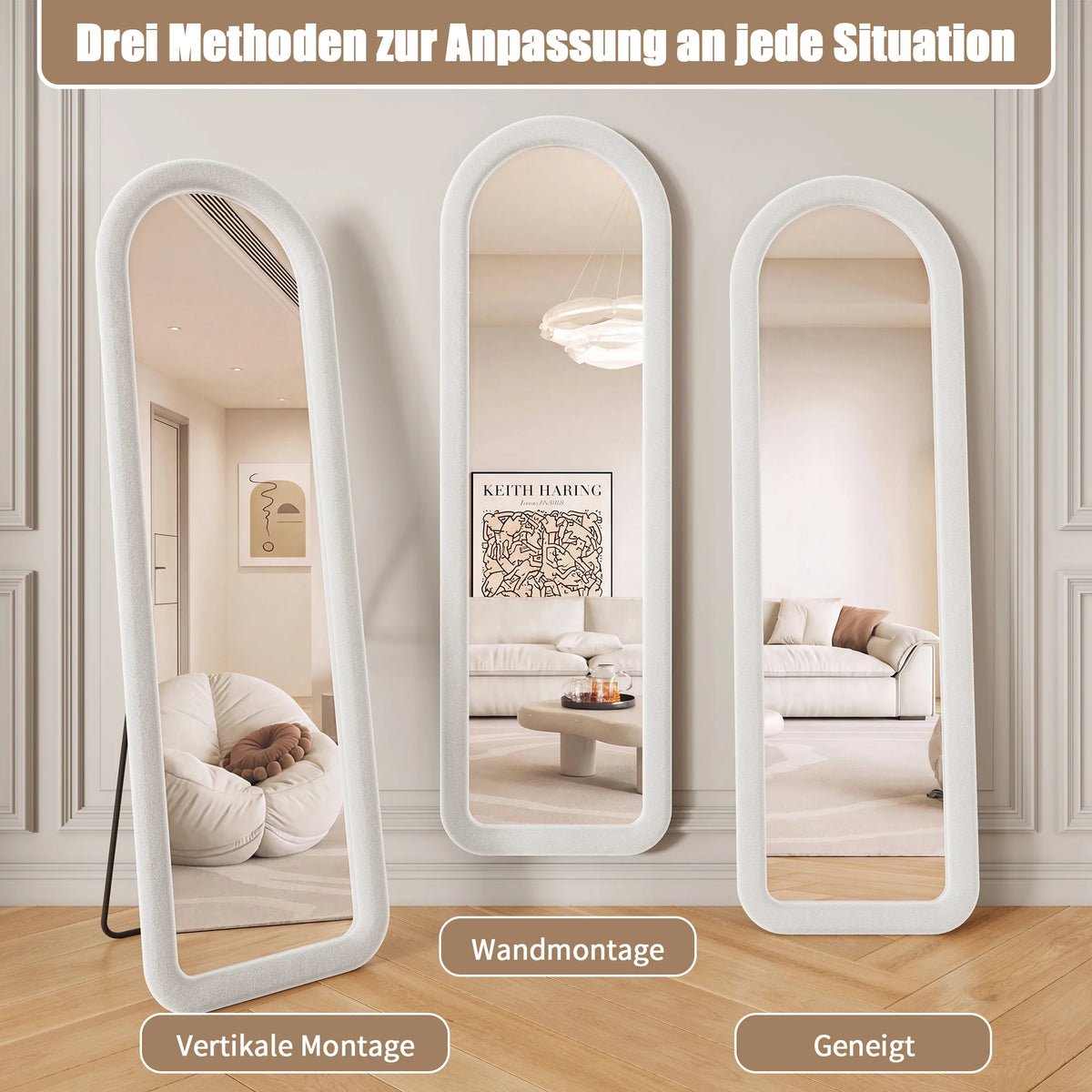 Miroir plein pied 160x50 cm, grand miroir avec cadre, miroir sur pied et miroir mural, miroir d'essayage, miroir d'entrée rembourré pour chambre, dressing, couloir, élégant miroir rectangulaire décoratif avec réflexion nette pour intérieur moderne