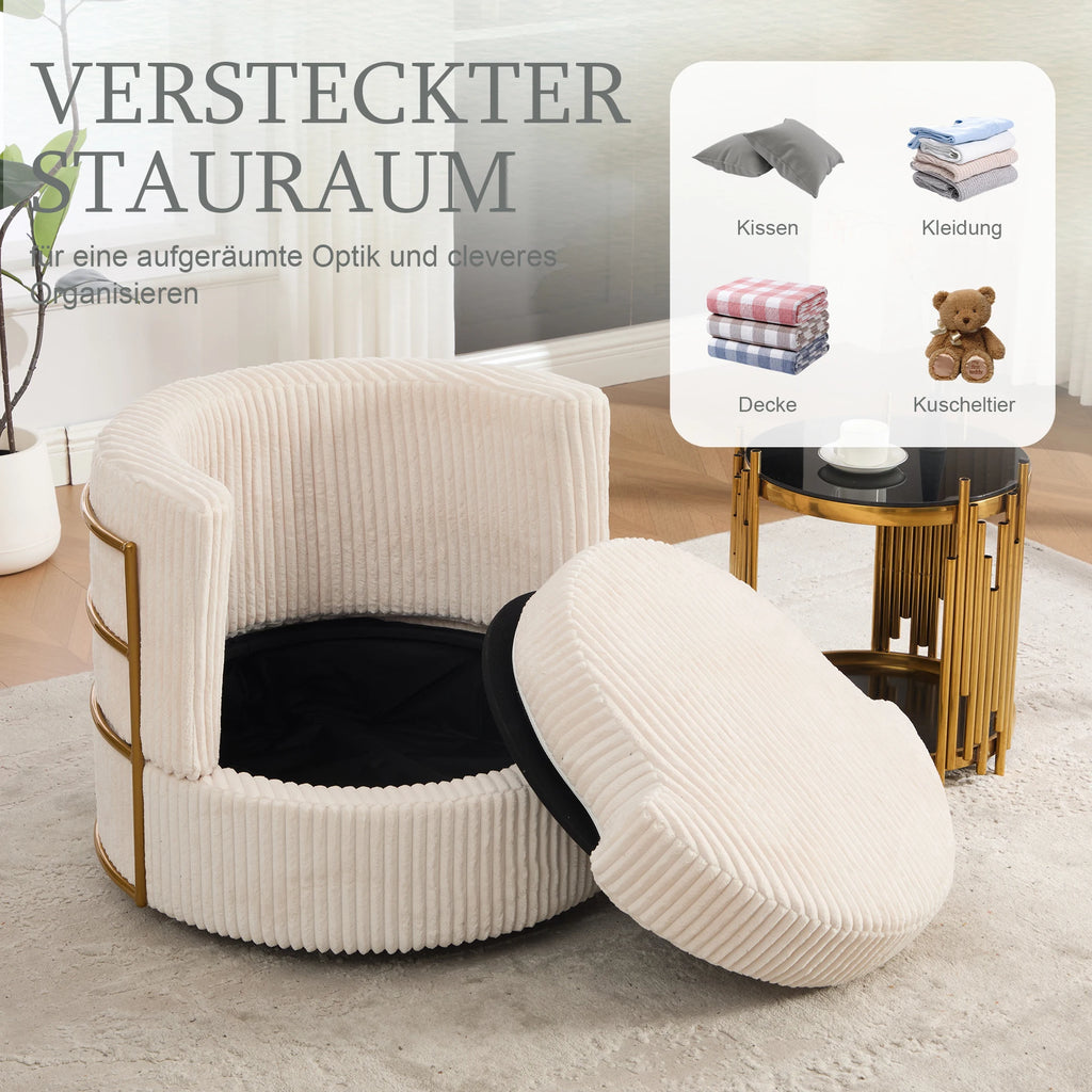 Lot de 2 fauteuils pivotants à 360° en velours côtelé beige avec mousse haute densité, rangement caché et accoudoirs rembourrés, polyvalents pour chambre, salon et chambre d'enfant