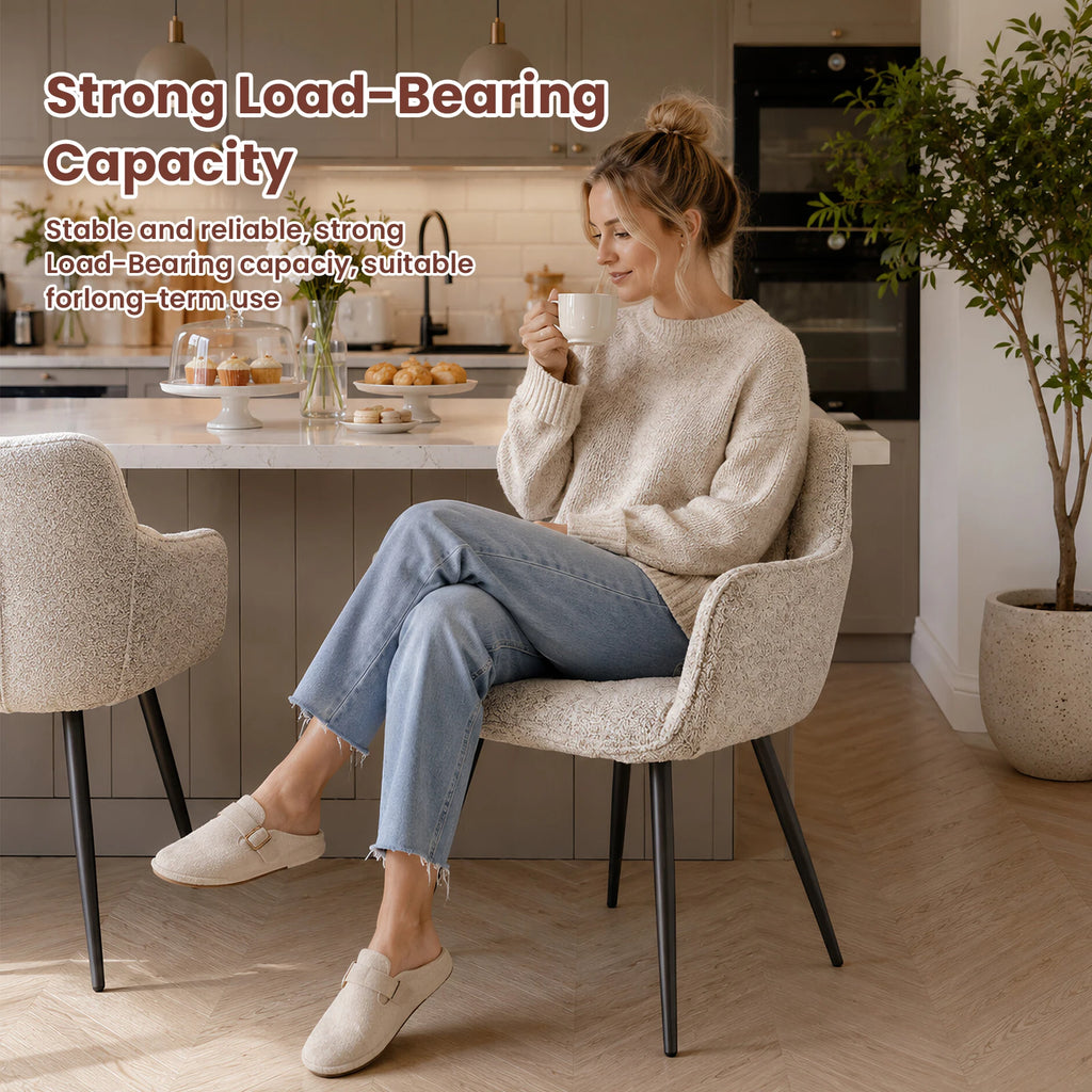Lot de 2 ou 4 chaises de salle à manger rembourrées avec pieds en métal – Chaise de cuisine ergonomique pour salon – Chaise coquille moderne en velours, velours cotelé ou bouclette – Chaises rembourrées pour salle à manger, cuisine et salon