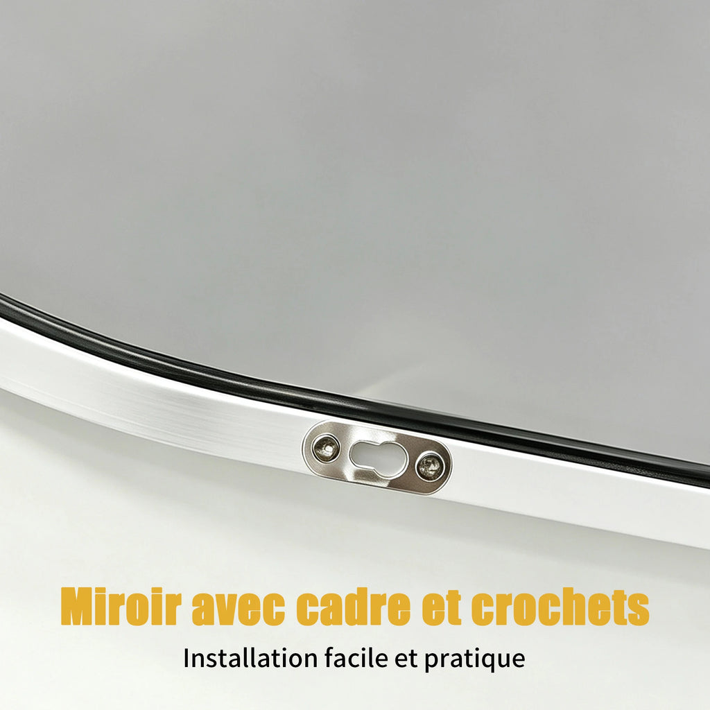 Miroir mural en verre trempé Superaly 91x61 cm avec cadre en alliage d'aluminium, miroir arqué, miroir de salle de bain, miroir de maquillage, miroir de courtoisie pour salon, chambre, couloir, blanc
