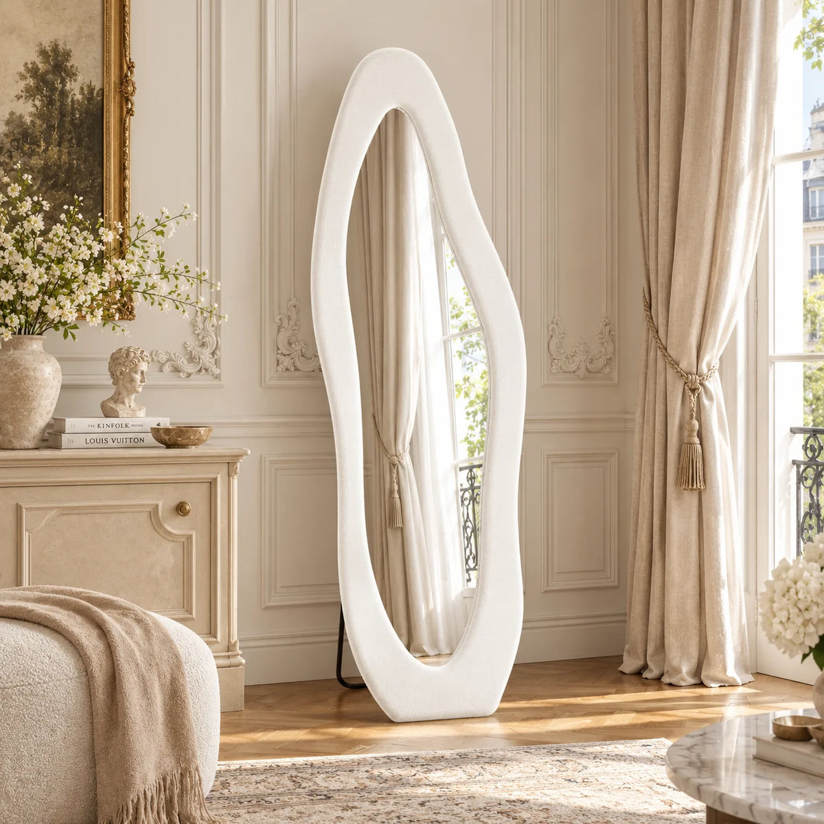 Miroir plein pied 160x50 cm, miroir sur pied et miroir mural avec cadre rembourré, grand miroir d'essayage pour chambre, couloir et dressing, élégant miroir autoportant avec réflexion nette et design moderne pour la décoration d'intérieur