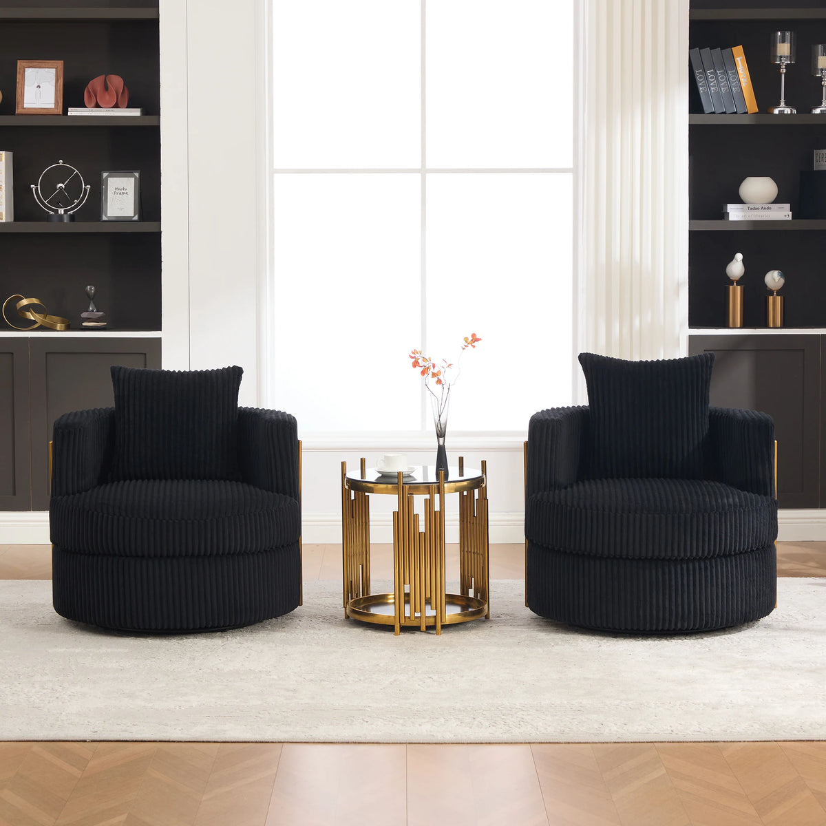 Lot de 2 fauteuils pivotants à 360° en velours côtelé beige avec mousse haute densité, rangement caché et accoudoirs rembourrés, polyvalents pour chambre, salon et chambre d'enfant