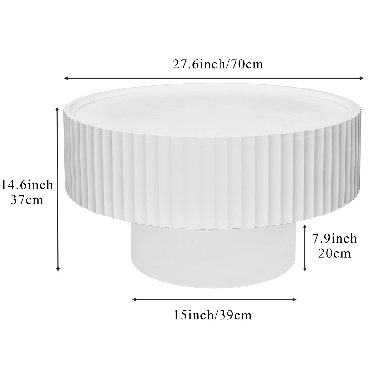 White Round Coffee Table Ø70 cm - Designer Table with Slatted Effect and Central Base for Modern, Japandi and Cocooning Living Rooms, Coffee Tables, End Tables, Living Room Tables, Nesting Tables, Pedestal Tables, Sofa Table