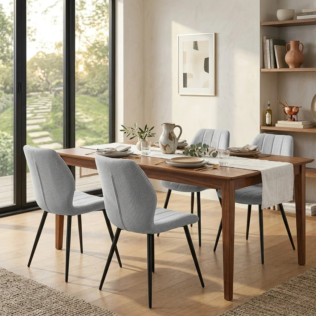 Lot de 2 ou 4 chaises de salle à manger rembourrées avec pieds en métal – Chaise de cuisine ergonomique pour salon – Chaise coquille moderne en velours, velours cotelé ou bouclette – Chaises rembourrées pour salle à manger, cuisine et salon