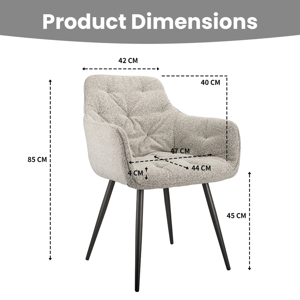 Lot de 2 ou 4 chaises de salle à manger rembourrées avec pieds en métal – Chaise de cuisine ergonomique pour salon – Chaise coquille moderne en velours, velours cotelé ou bouclette – Chaises rembourrées pour salle à manger, cuisine et salon