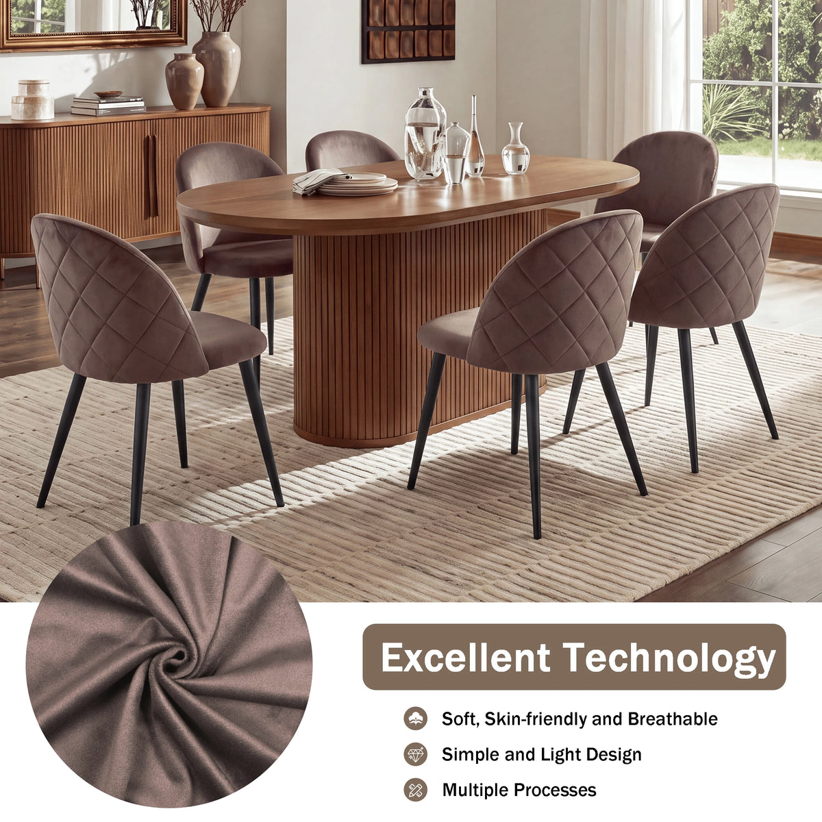Lot de 4 Chaises de Salle à Manger en Velours avec Pieds en Métal - Chaises Modernes au Design Scandinave Chic - Fauteuils Confortables pour Cuisine, Chambre, Coiffeuse et Réceptions