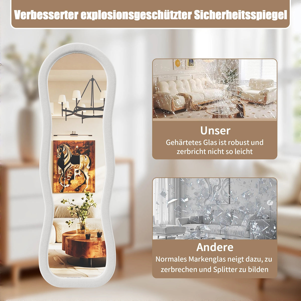Miroir plein pied 160x50 cm, grand miroir sur pied et miroir mural avec cadre rembourré, miroir d'essayage pour chambre, couloir, dressing, miroir rectangulaire grand format décoratif pour vêtements, maquillage et décoration d'intérieur moderne