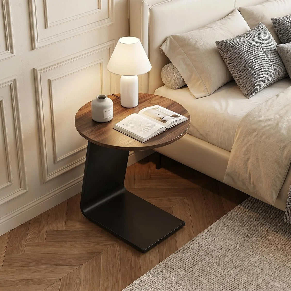 Petite table d'appoint ronde Tribesigns, bout de canapé en C de 50 cm avec structure en métal