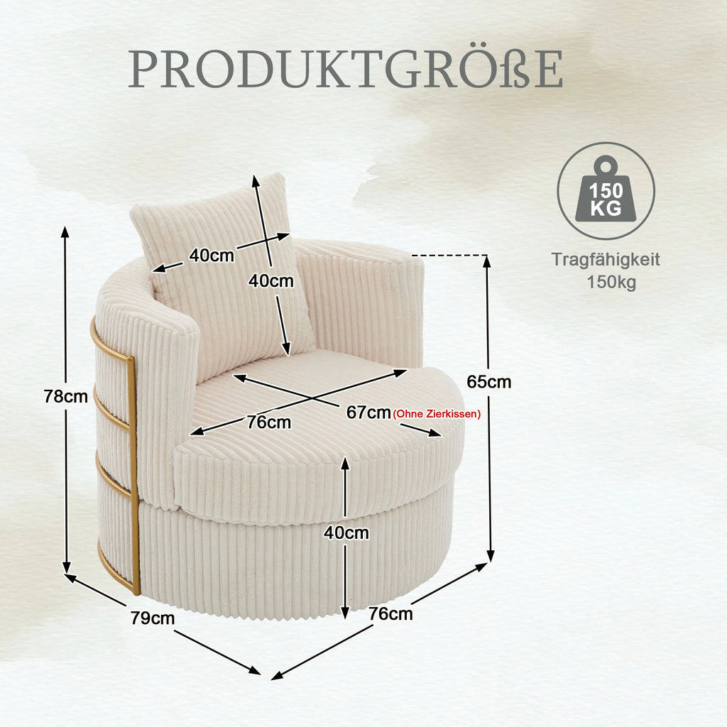 Lot de 2 fauteuils pivotants à 360° en velours côtelé beige avec mousse haute densité, rangement caché et accoudoirs rembourrés, polyvalents pour chambre, salon et chambre d'enfant