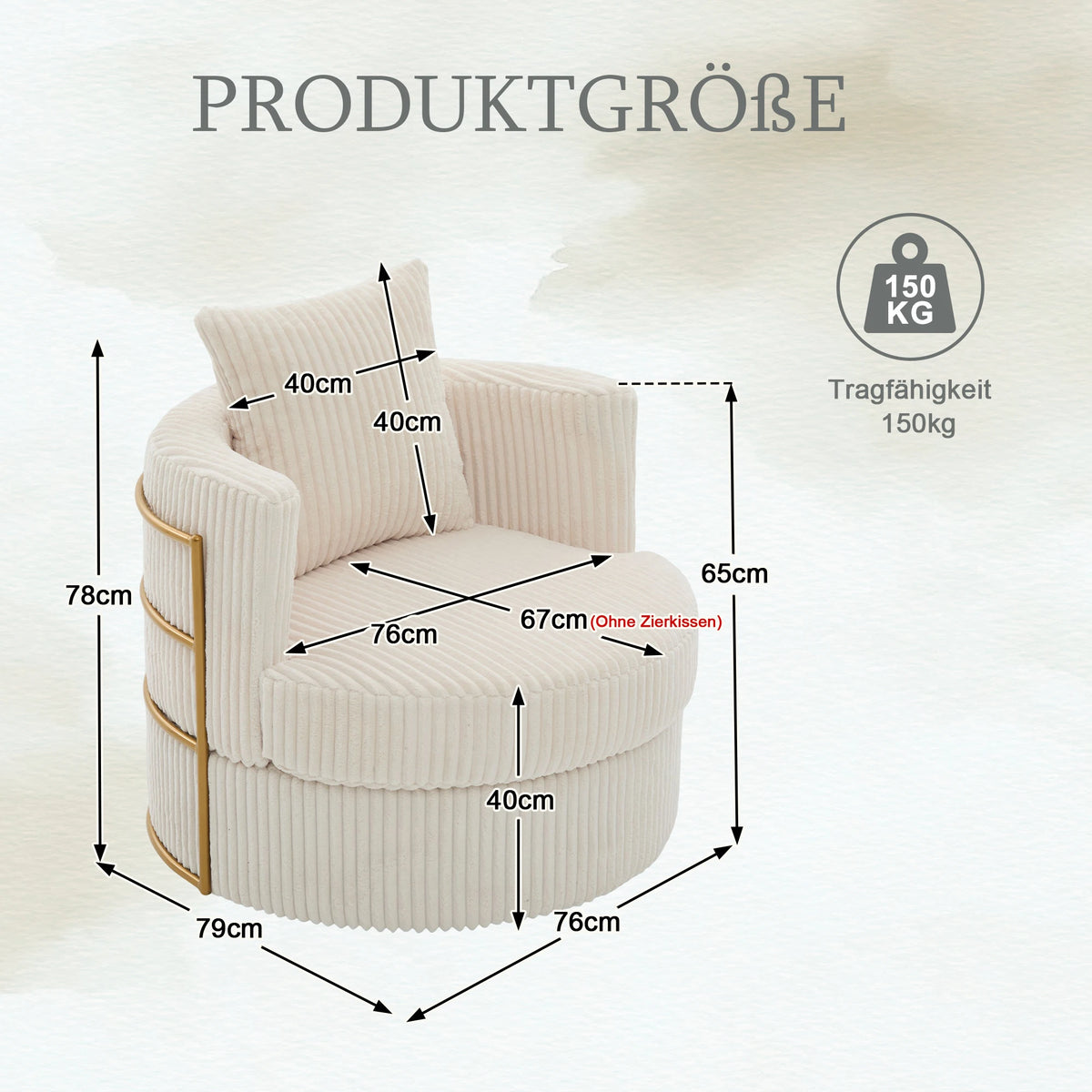 Lot de 2 fauteuils pivotants à 360° en velours côtelé beige avec mousse haute densité, rangement caché et accoudoirs rembourrés, polyvalents pour chambre, salon et chambre d'enfant