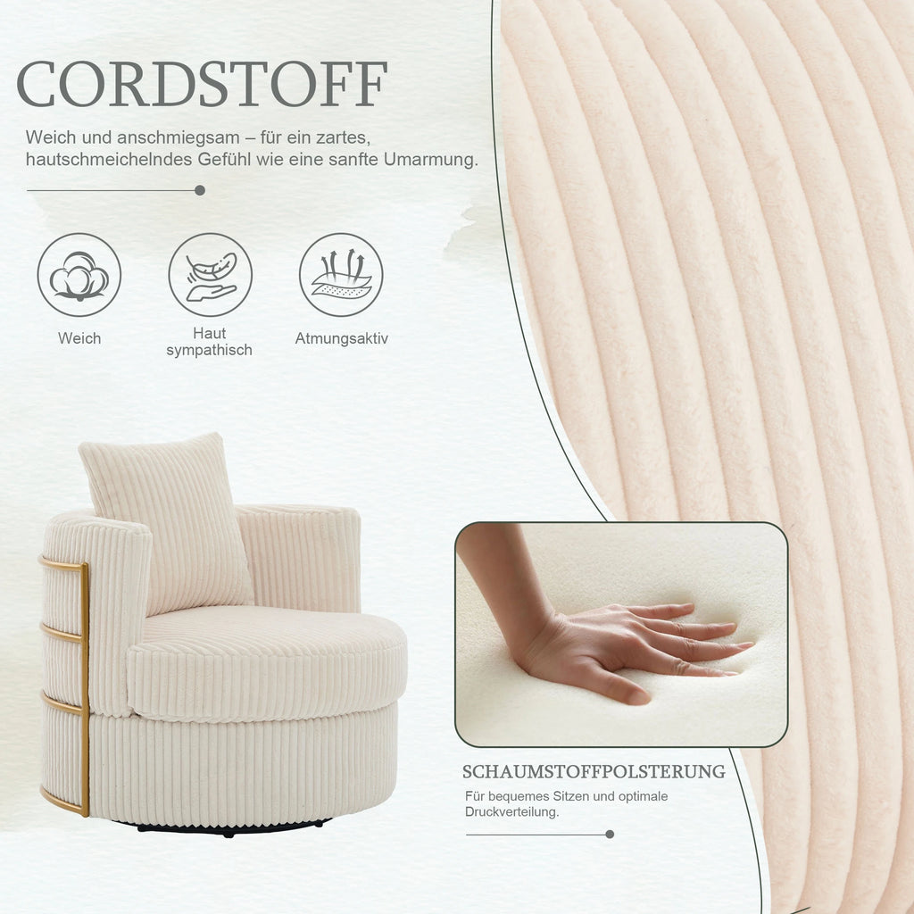 Lot de 2 fauteuils pivotants à 360° en velours côtelé beige avec mousse haute densité, rangement caché et accoudoirs rembourrés, polyvalents pour chambre, salon et chambre d'enfant