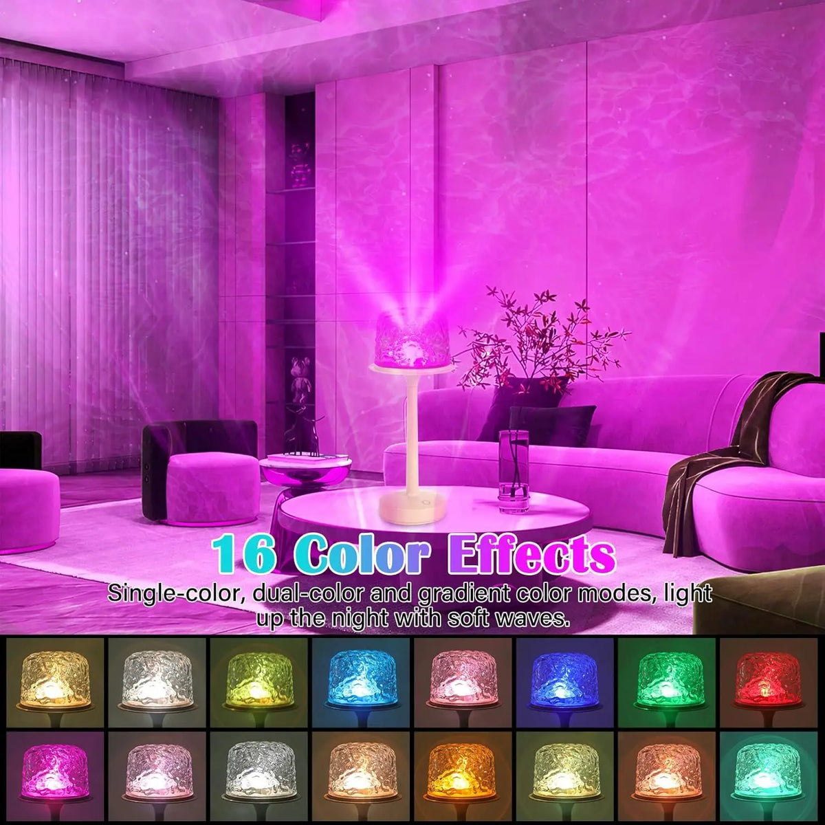 Veilleuse LED lampe océan, projecteur d'effet vagues d'eau, 16 couleurs, intensité réglable, commande tactile et télécommande, USB