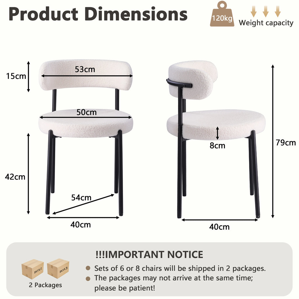 Chaises de salle à manger EGOONM style scandinave (lot de 2/4/6), chaises de cuisine rembourrées avec velours bouclette (effet teddy), pour maison, bureau et salle à manger