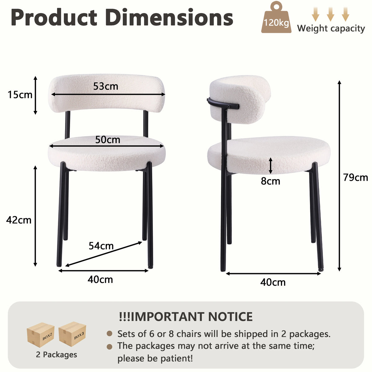 Chaises de salle à manger EGOONM style scandinave (lot de 2/4/6), chaises de cuisine rembourrées avec velours bouclette (effet teddy), pour maison, bureau et salle à manger